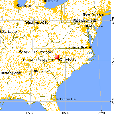 Lincoln County, NC map from a distance