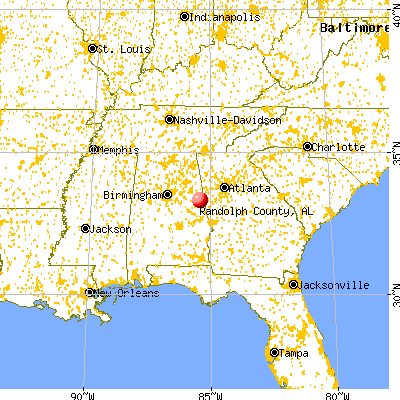 Randolph County, AL map from a distance