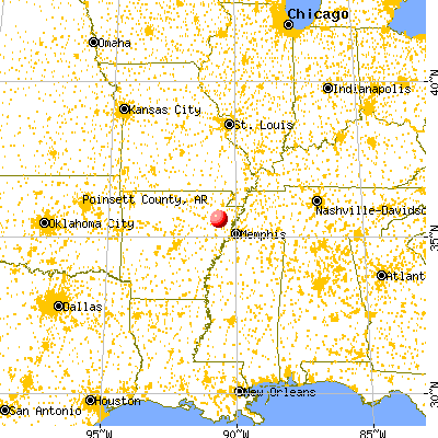 Poinsett County, AR map from a distance