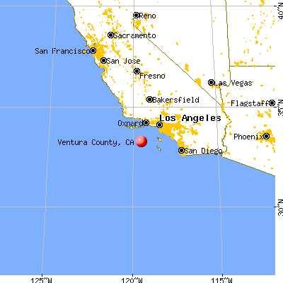 Ventura County, CA map from a distance