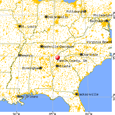 Fannin County, GA map from a distance