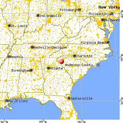 Anderson County, SC map from a distance