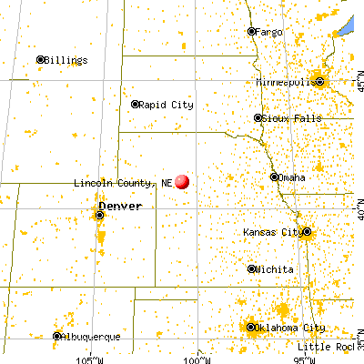 Lincoln County, NE map from a distance