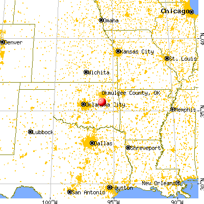 Okmulgee County, OK map from a distance