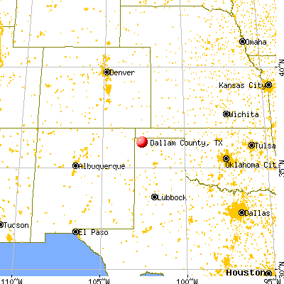 Dallam County, TX map from a distance