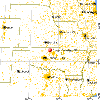 Osage County, OK map from a distance