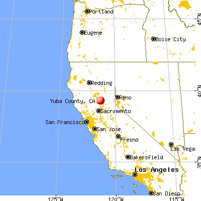 Yuba County, CA map from a distance