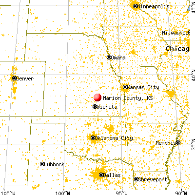 Marion County, KS map from a distance
