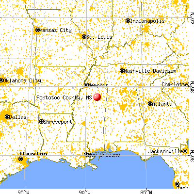 Pontotoc County, MS map from a distance