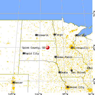 Spink County, SD map from a distance