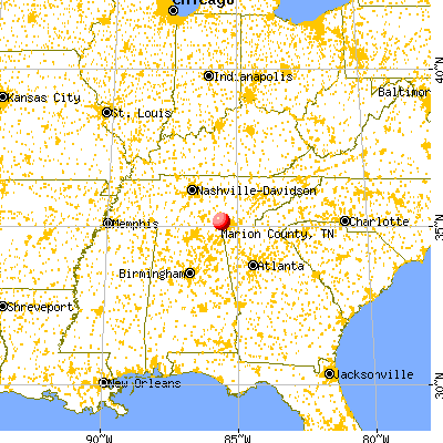 Marion County, TN map from a distance