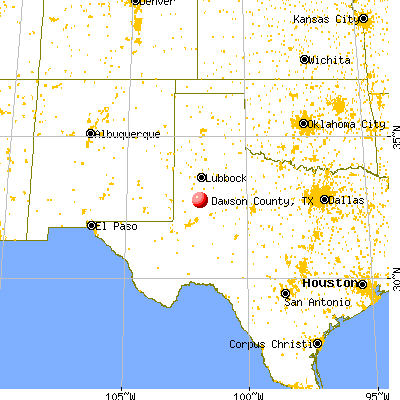 Dawson County, TX map from a distance