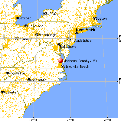 Mathews County, VA map from a distance