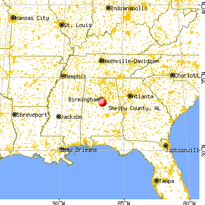 Shelby County, AL map from a distance