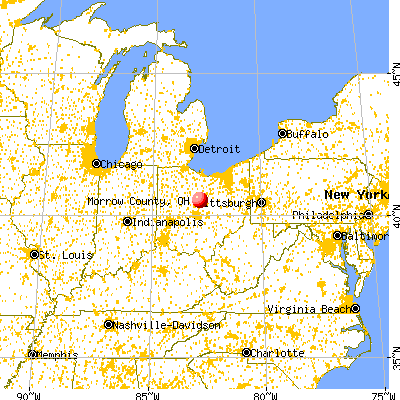 Morrow County, OH map from a distance