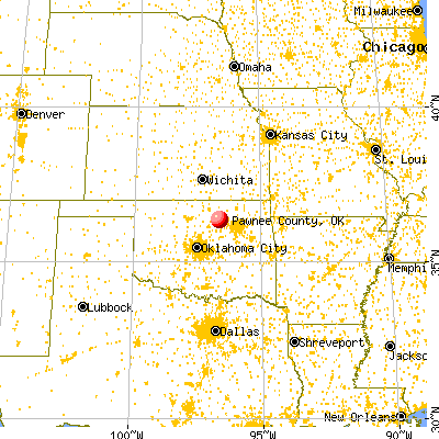 Pawnee County, OK map from a distance