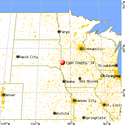 Lyon County, IA map from a distance