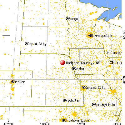 Madison County, NE map from a distance