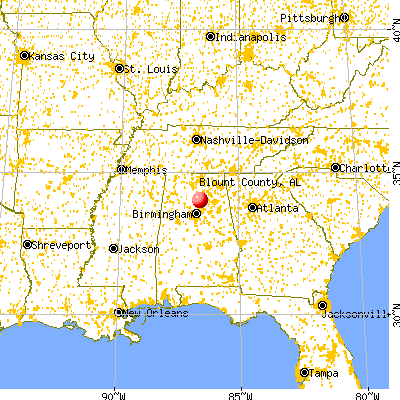 Blount County, AL map from a distance