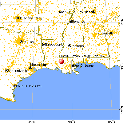 West Baton Rouge Parish, LA map from a distance