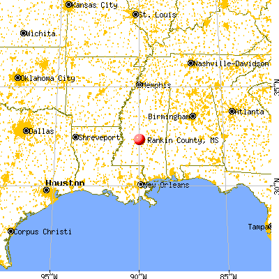 Rankin County, MS map from a distance