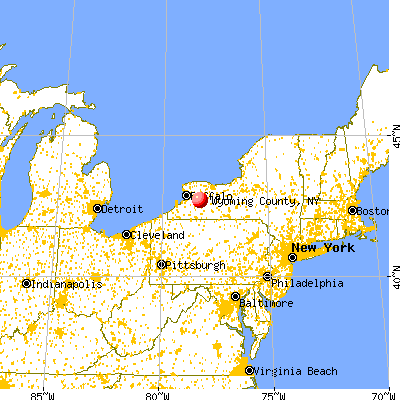 Wyoming County, NY map from a distance