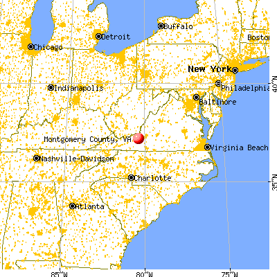 Montgomery County, VA map from a distance