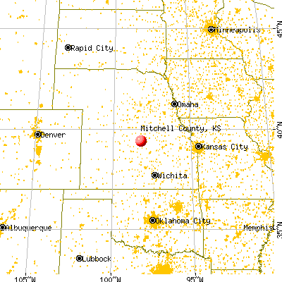 Mitchell County, KS map from a distance