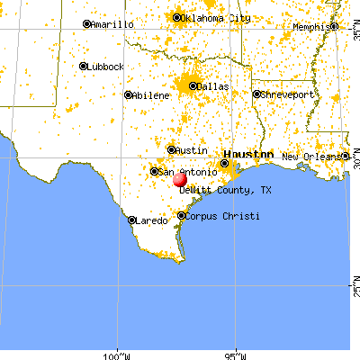 DeWitt County, TX map from a distance