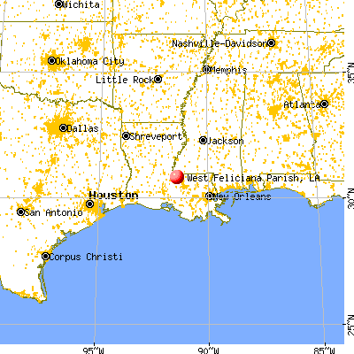 West Feliciana Parish, LA map from a distance