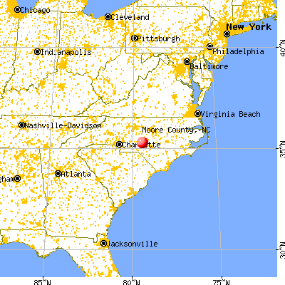Moore County, NC map from a distance