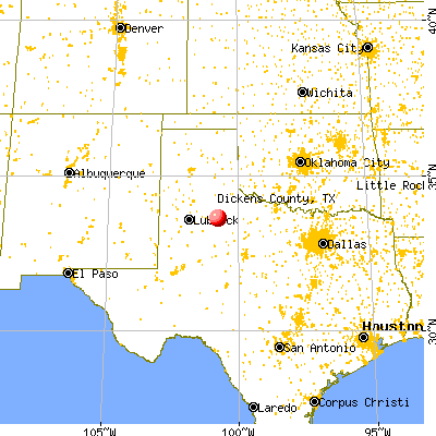 Dickens County, TX map from a distance