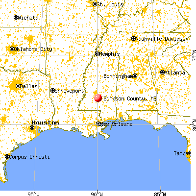 Simpson County, MS map from a distance