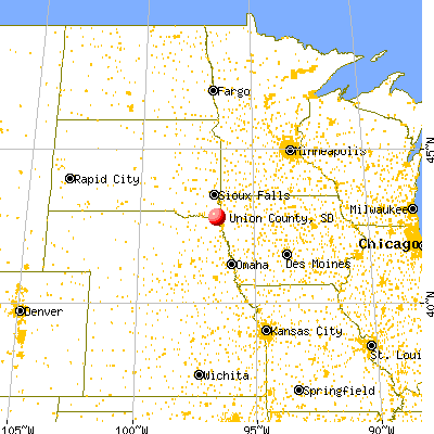 Union County, SD map from a distance