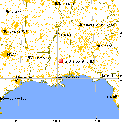 Smith County, MS map from a distance