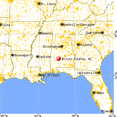Wilcox County, AL map from a distance