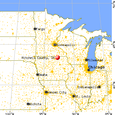 Mitchell County, IA map from a distance