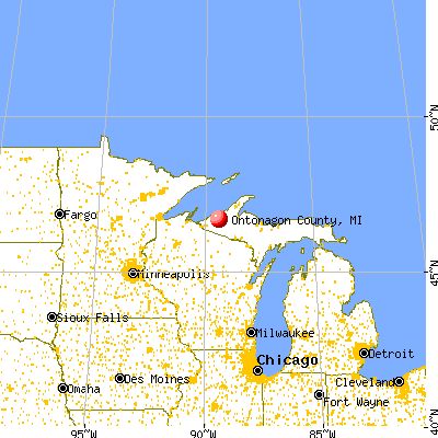 Ontonagon County, MI map from a distance
