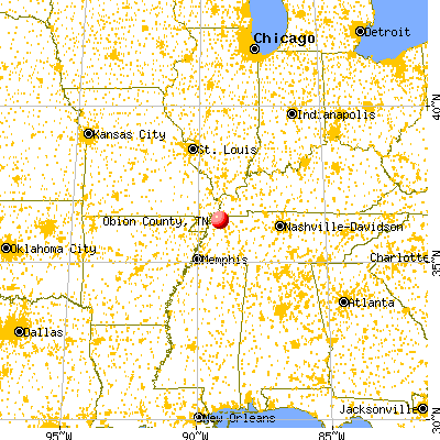 Obion County, TN map from a distance