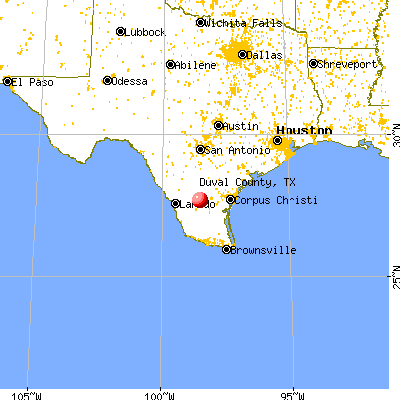Duval County, TX map from a distance