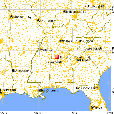 Winston County, AL map from a distance