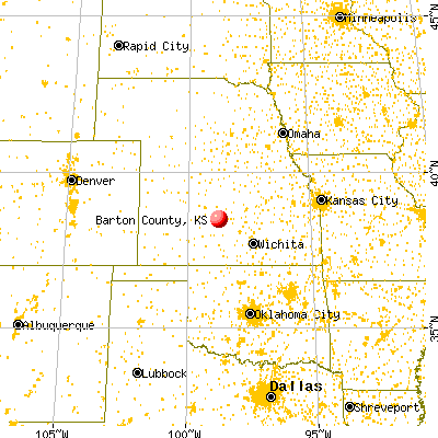 Barton County, KS map from a distance