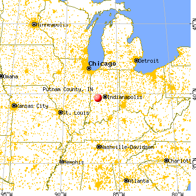 Putnam County, IN map from a distance