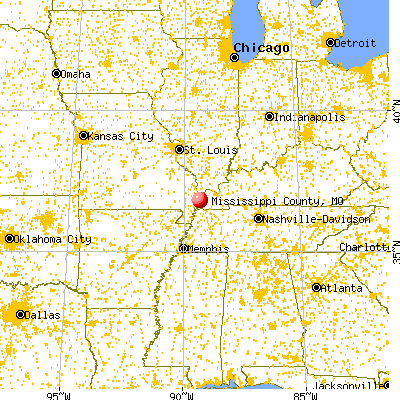 Mississippi County, MO map from a distance