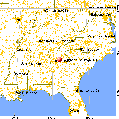 Gwinnett County, GA map from a distance