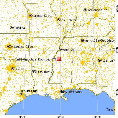 Tallahatchie County, MS map from a distance