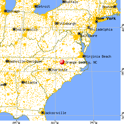 Orange County, NC map from a distance