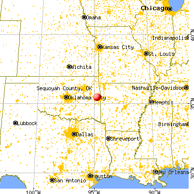 Sequoyah County, OK map from a distance