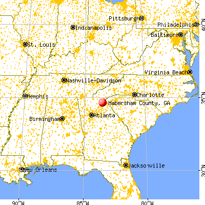 Habersham County, GA map from a distance
