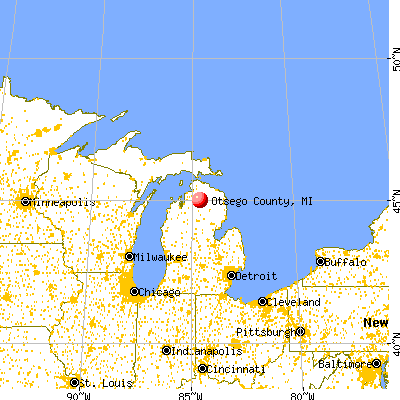 Otsego County, MI map from a distance